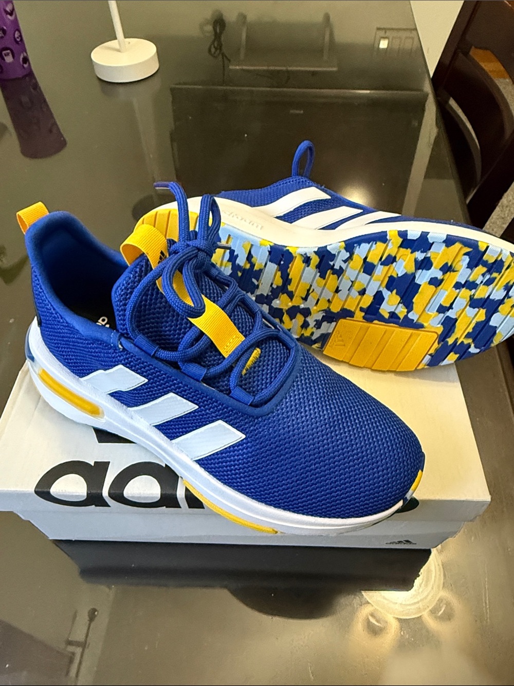 adidas Kids Royal Blue Sneakers with Yellow Highlights